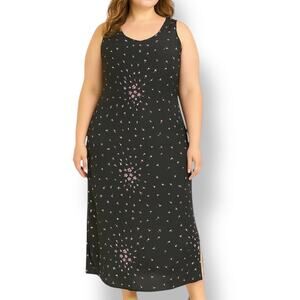 Vintage 90s Reversible Floral Midi Dress Sleeveless Black Pink White Dark Floral